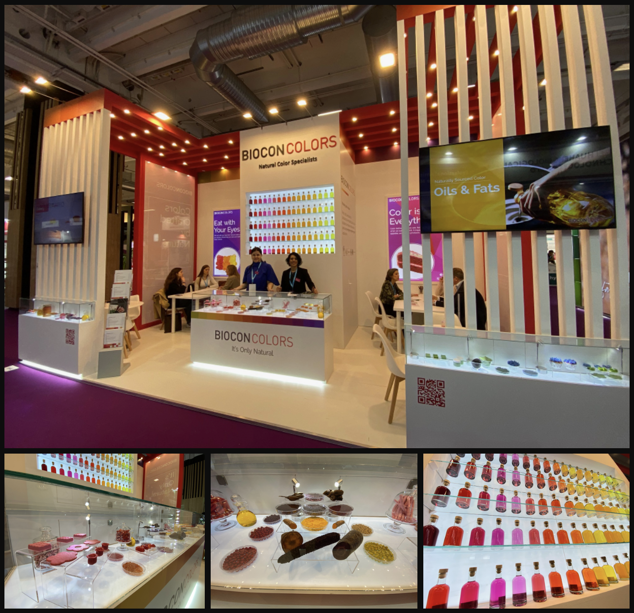 The professional BioconColors exhibition stand at Fi Europe 2025 in Paris, showcasing premium natural colorant solutions and clean-label innovations for the European food industry.